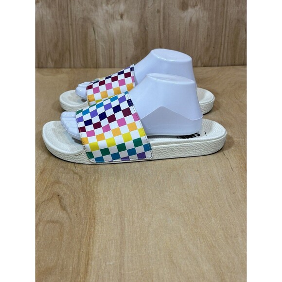 Vans Range Slides Wom 11 Multi Color Rainbow Check Flip flops - Picture 2 of 8